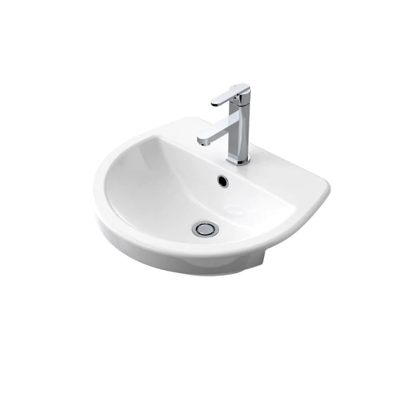 Caroma Cosmo Semi Recessed Basin - 3 Tap Holes - Gloss White