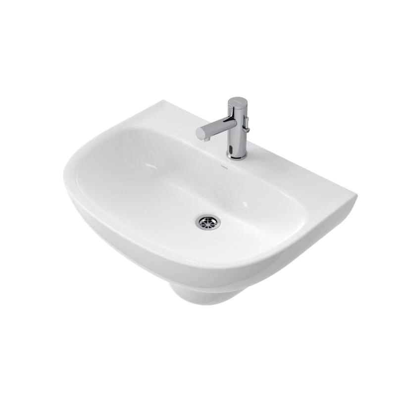 Caroma Care 600 Wall Basin - 1 Tap Hole - Gloss White
