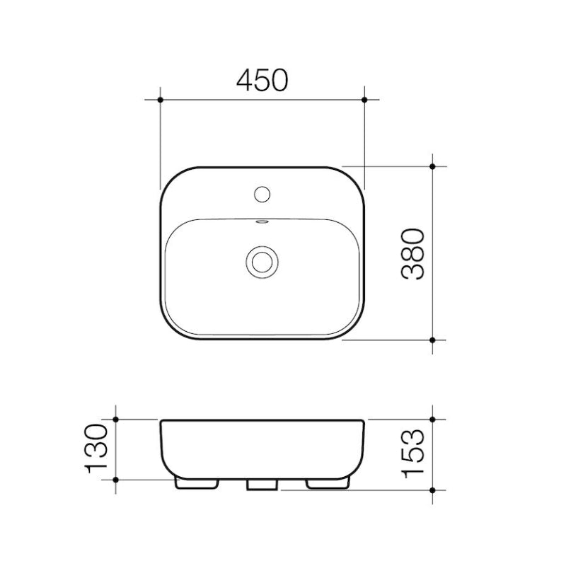 Caroma Luna Semi Recessed Basin 1 Tap Hole - Specification