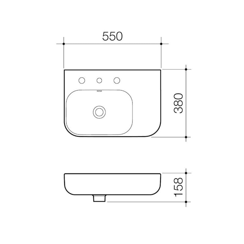 Caroma 	Luna Shelf Wall Basin 1 Tap Hole - Specification