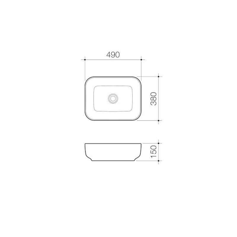 Caroma Artisan Above Counter Basin - Rectangle 490mm Specification