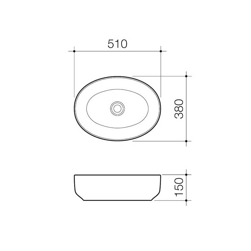 Caroma Artisan Above Counter Basin - Oval 510mm Specification