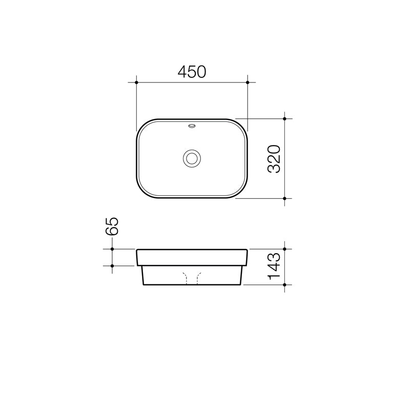 Caroma Luna Inset Basin (without tap landing) Specification
