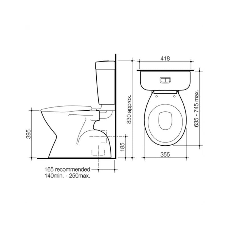Caroma Aire Concorde Connector Toilet Suite - Specification