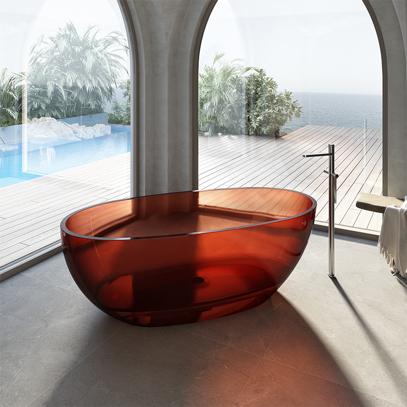 Cassa Design Wow 1700mm Translucency Resin Stone Freestanding Bath Includes Overflow - Amber Brown