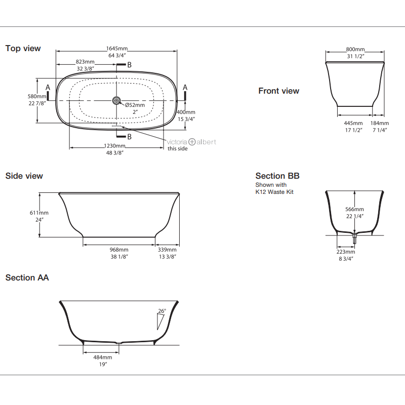 Victoria + Albert Amiata 1650mm Freestanding Bath - Matte White - AMTM-N-SM-NO
