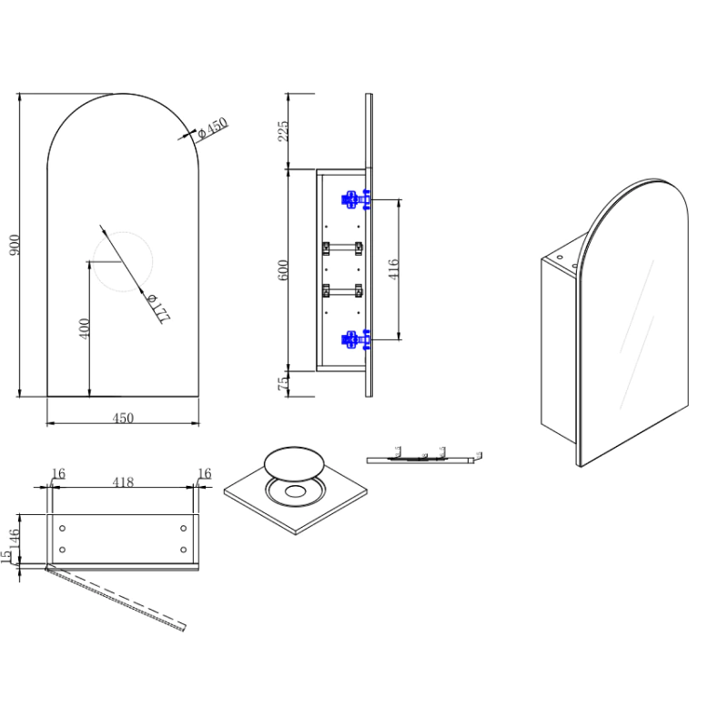 Cassa Design Archied 450mm Matte White Left Hinge Shaving Cabinet