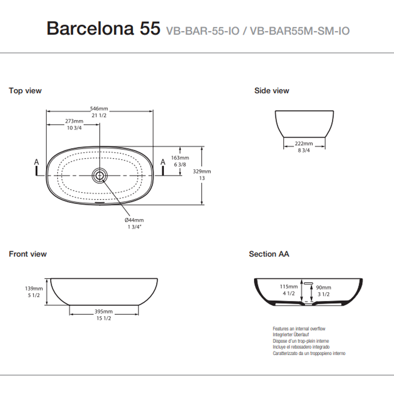 Victoria + Albert Barcelona 55 Above Counter Basin - Gloss White - VB-BAR-55-IO