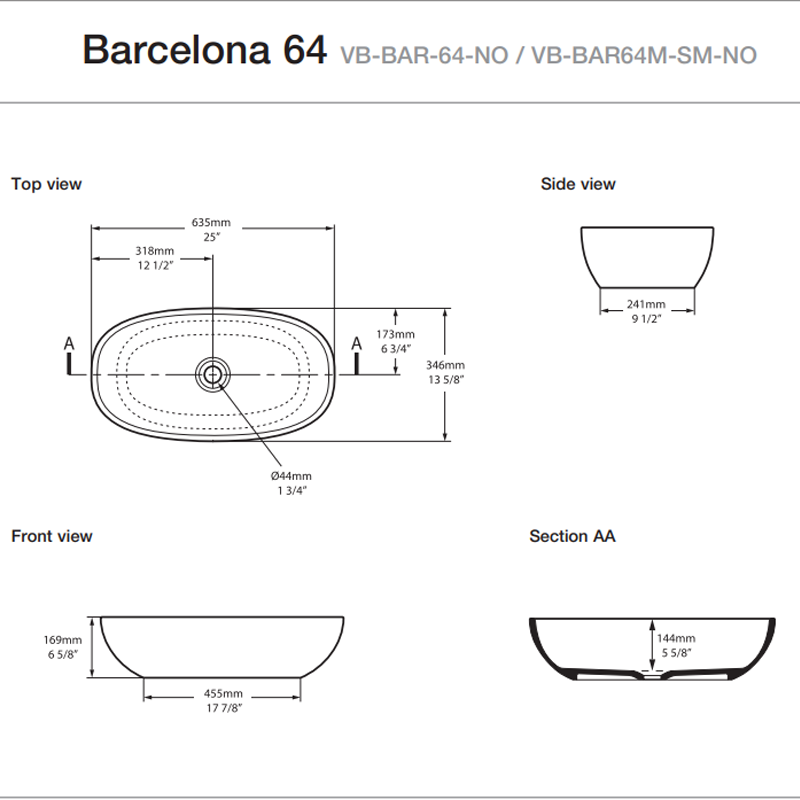 Victoria + Albert Barcelona 64 Above Counter Basin - Gloss White