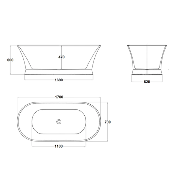 Cee Jay Balmoral 1700mm Acrylic Freestanding Bath No Overflow - Gloss White