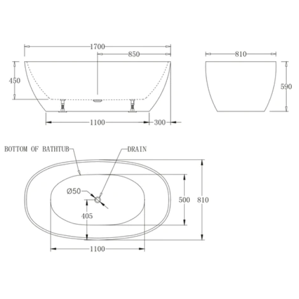 Cee Jay 1700mm Egg Shape Acrylic Freestanding Bath No Overflow - Gloss White