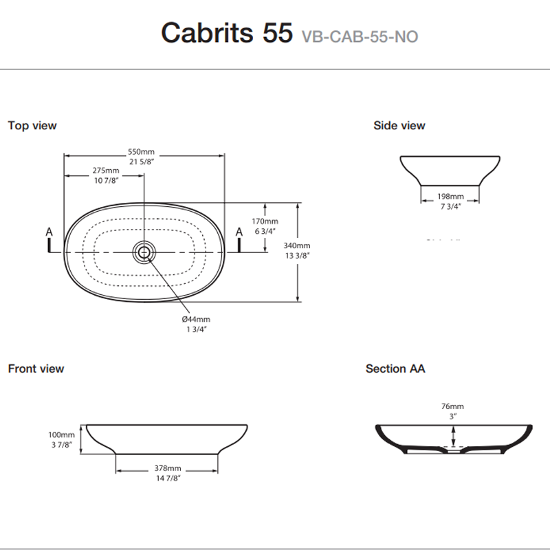 Victoria + Albert Calbrits 55 Above Counter Basin - Gloss White