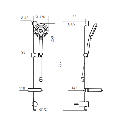 Oliveri Copenhagen Shower Rail Set - Matte Black - CO51580MB