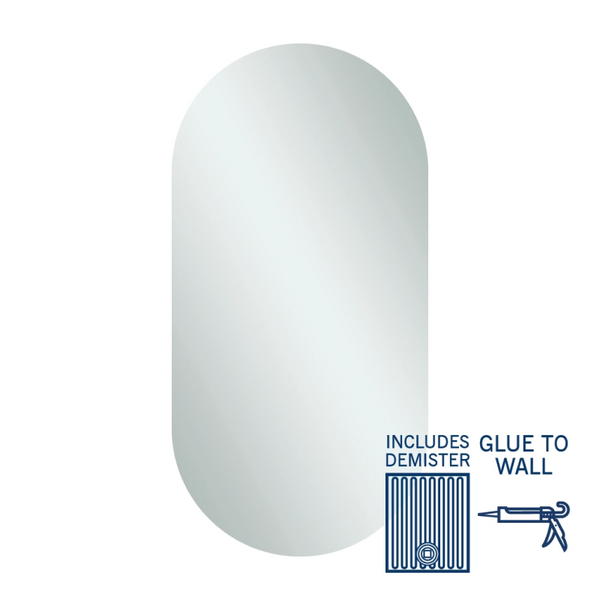 Thermogroup Ablaze Pill Shape Polished Edge Mirror Glue-to-Wall including demister - DP5010GTD