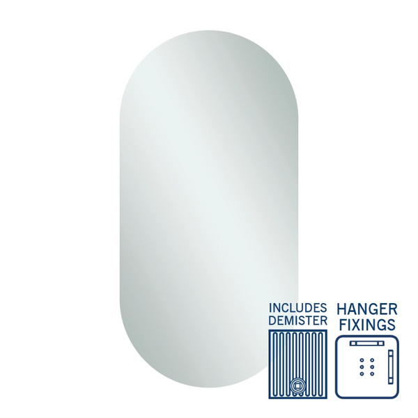 Thermogroup Ablaze Pill Shape Polished Edge Mirror with Hangers including demister - DP5010HND