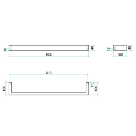 Thermorail 12V Square 632 Single Rail - DSS6 Polished Stainless Steel