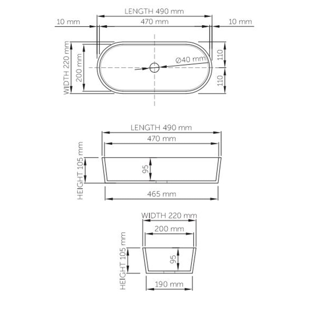 Dadoquartz - Gabbice Small Counter-Top/Under-Mount 490 - Gloss White - SWMBAS17-M