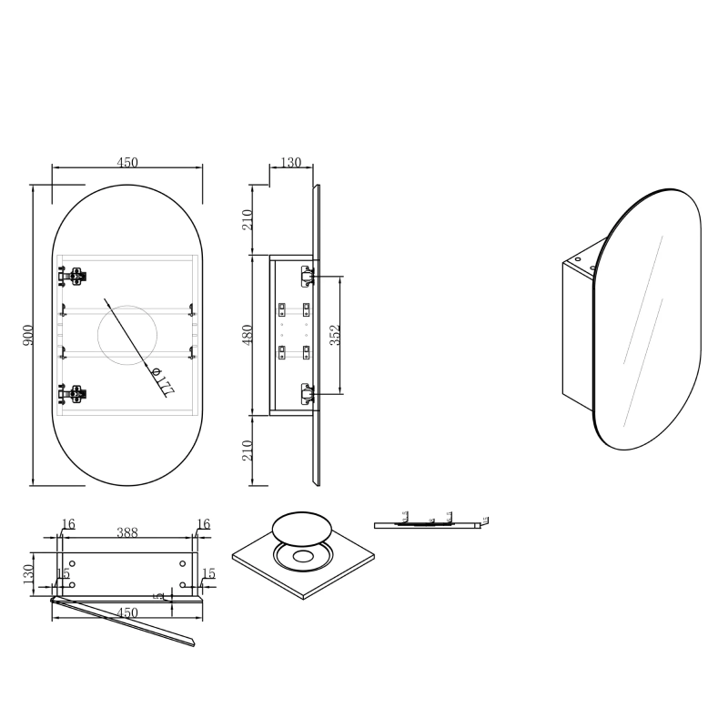 Cassa Design Elli Matte White Shaving Cabinet - ELLI9045MW