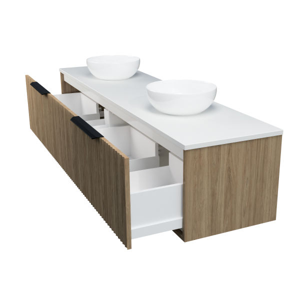 Timberline Elwood Dockland Wall Hung Vanity with SilkSurface Top & Double Basin 1800mm - ELWV1800DSSAW
