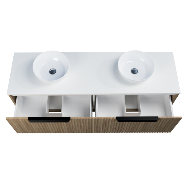 Timberline Elwood Dockland Wall Hung Vanity with SilkSurface Top & Double Basin 1500mm - ELWV1500DSSAW