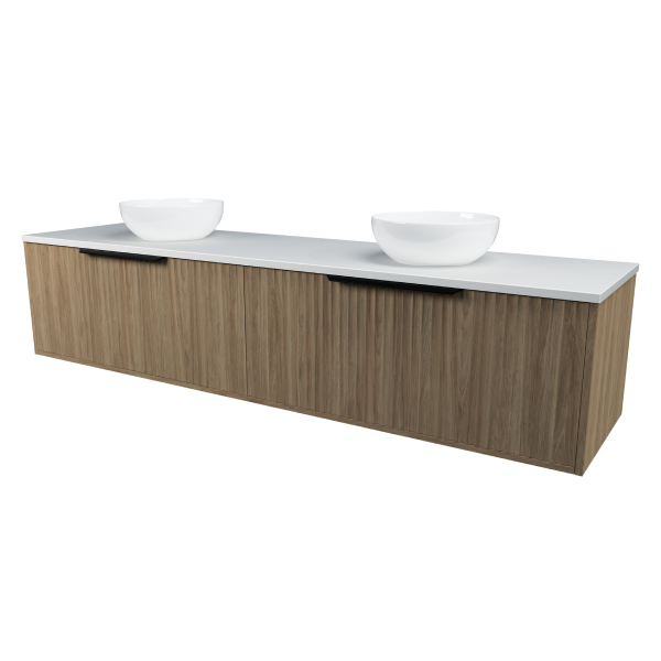 Timberline Elwood Dockland Wall Hung Vanity with SilkSurface Top & Double Basin 1800mm - ELWV1800DSSAW