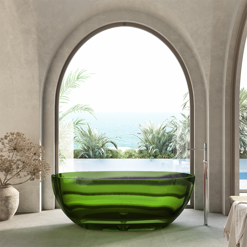 Cassa Design Wow 1500mm Translucency Resin Stone Freestanding Bath No Overflow - Emerald Green - BT-SBR1500EG
