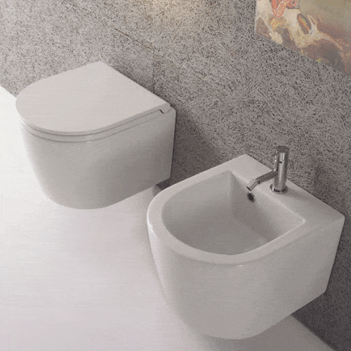 Globo Forty3 Compact SENZABRIDA® Wall Hung Pan & Soft Close Seat - Gloss White - F3COWHW