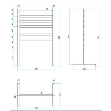 Thermogroup 240V Freestanding 590 Straight/Round Heated Towel Rail - FS55E Polished Stainless Steel
