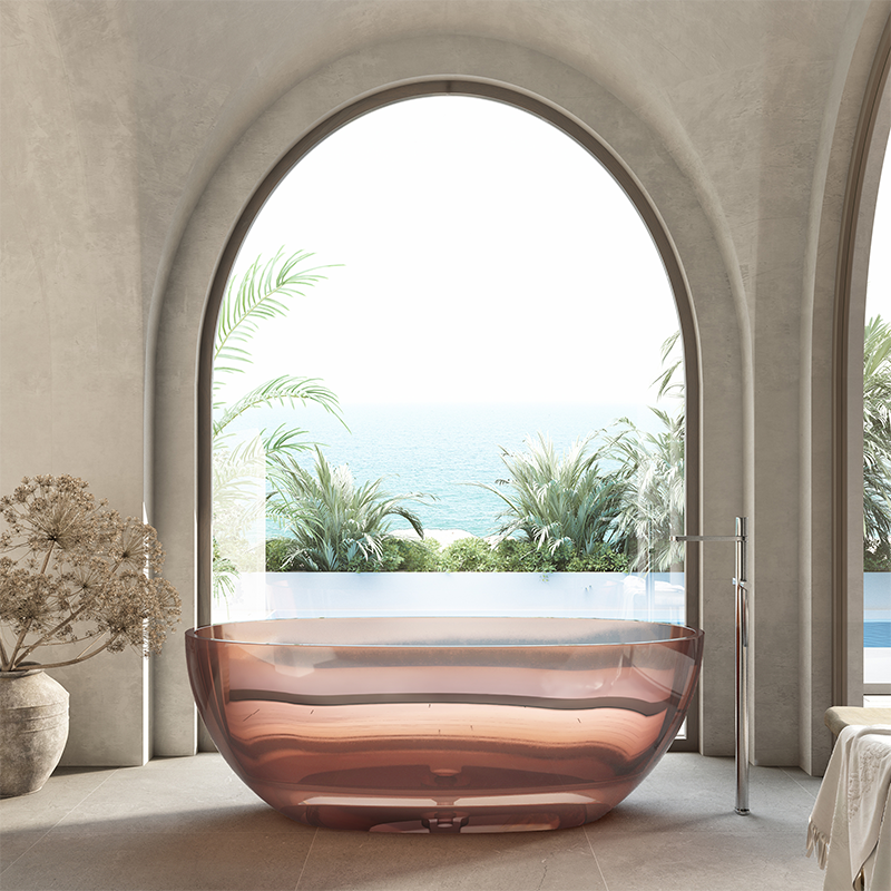 Cassa Design Wow 1700mm Translucency Resin Stone Freestanding Bath Includes Overflow - Faint Pink