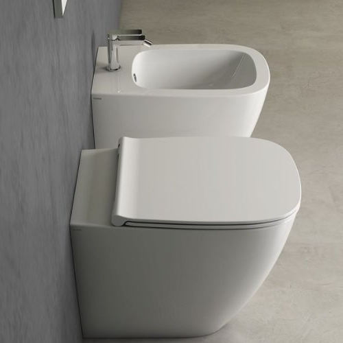 Globo Genesis SENZABRIDA® Floor Standing Toilet Pan & Soft Close Seat - Gloss White - GENFMW