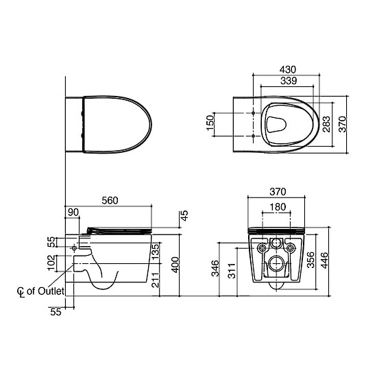 Kohler Grande Rimless Wall Hung Toilet - Slim Seat - 22638A-SLS-0