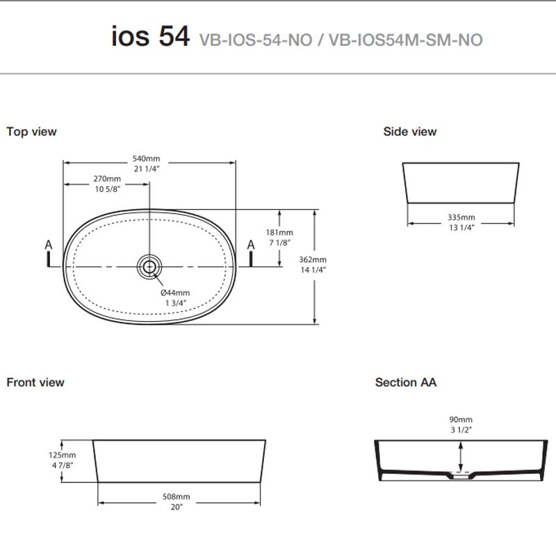 Victoria + Albert Ios 54 Above Counter Basin - Matte White - VB-IOS54M-SM-NO