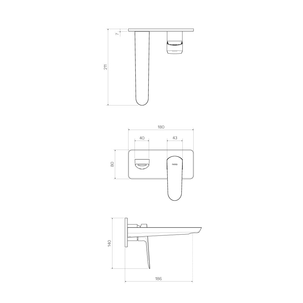 Parisi Loom Wall Mixer 180mm - Fucile - LO.01-2L180.50