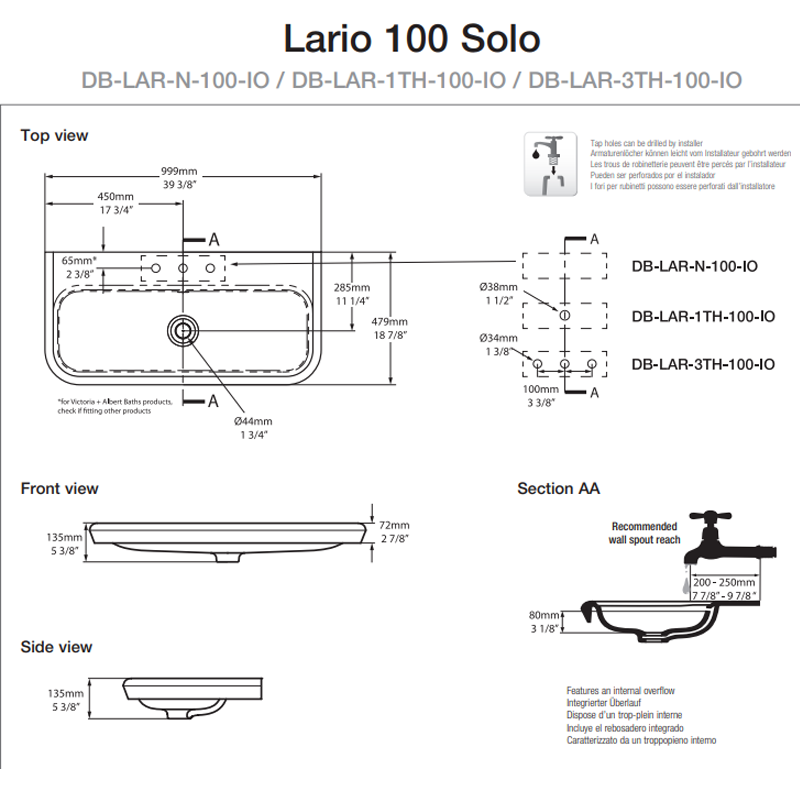 Victoria + Albert Lario 100 Solo Inset Basin - No Tap Holes - Gloss White
