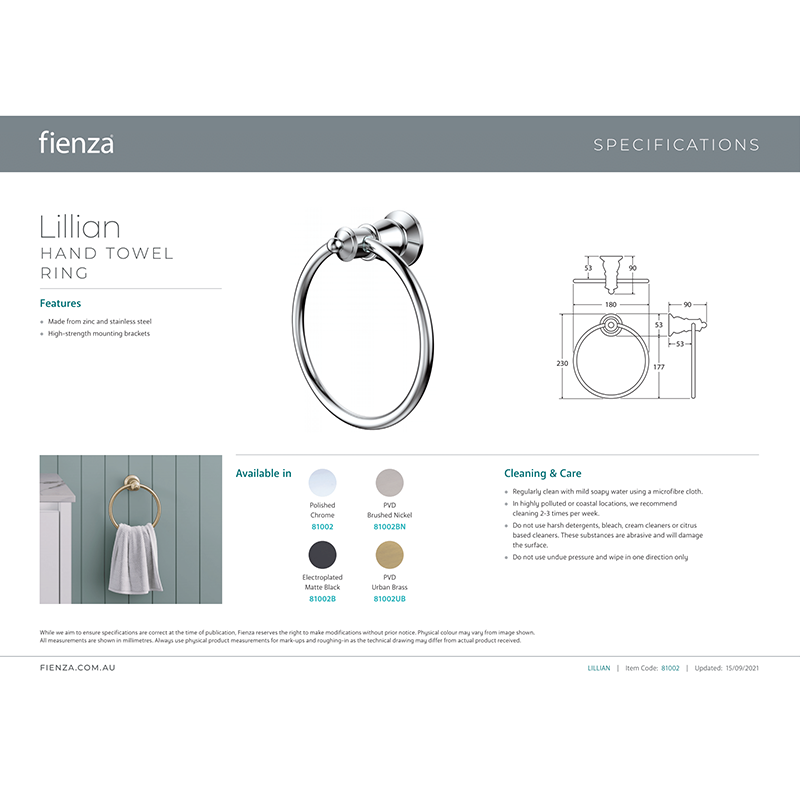 Fienza Lillian Towel Ring Matte Black - 81002B