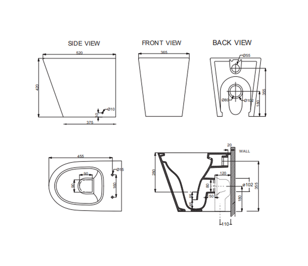 Studio Bagno Manhattan MAN002 Gloss White Wall Faced Pan including Oli 74 (Pneumatic) Cistern & Brushed Stainless Steel Button - MAN002 + 601602/PN + OL093399