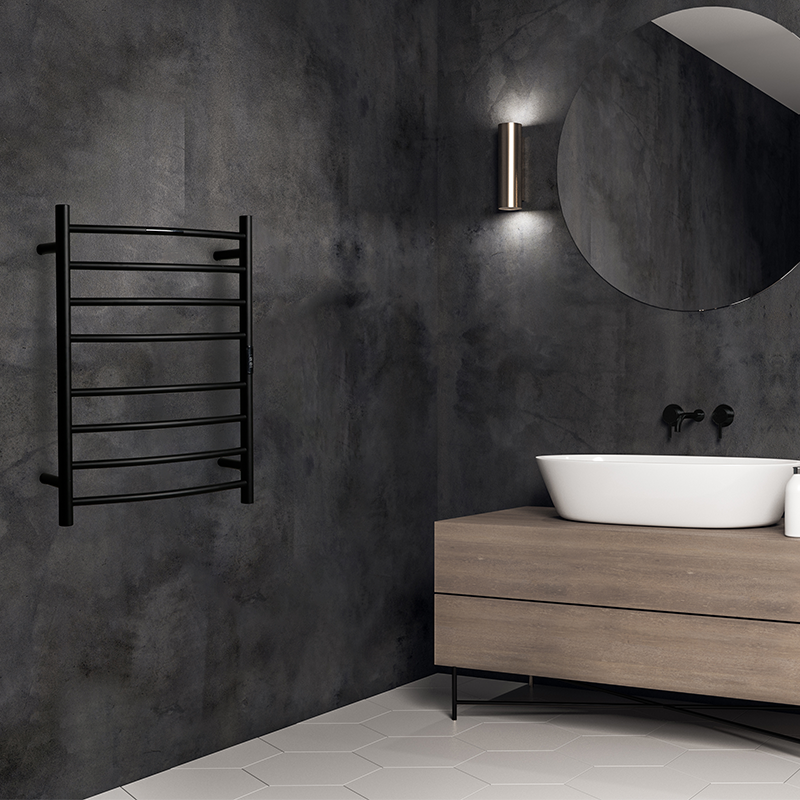 Hotwire Aguzzo Flat Round Heated Towel Ladder Rails Matte Black