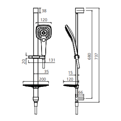 Oliveri Monaco Shower Rails Set - Matte Black - MO168013MB