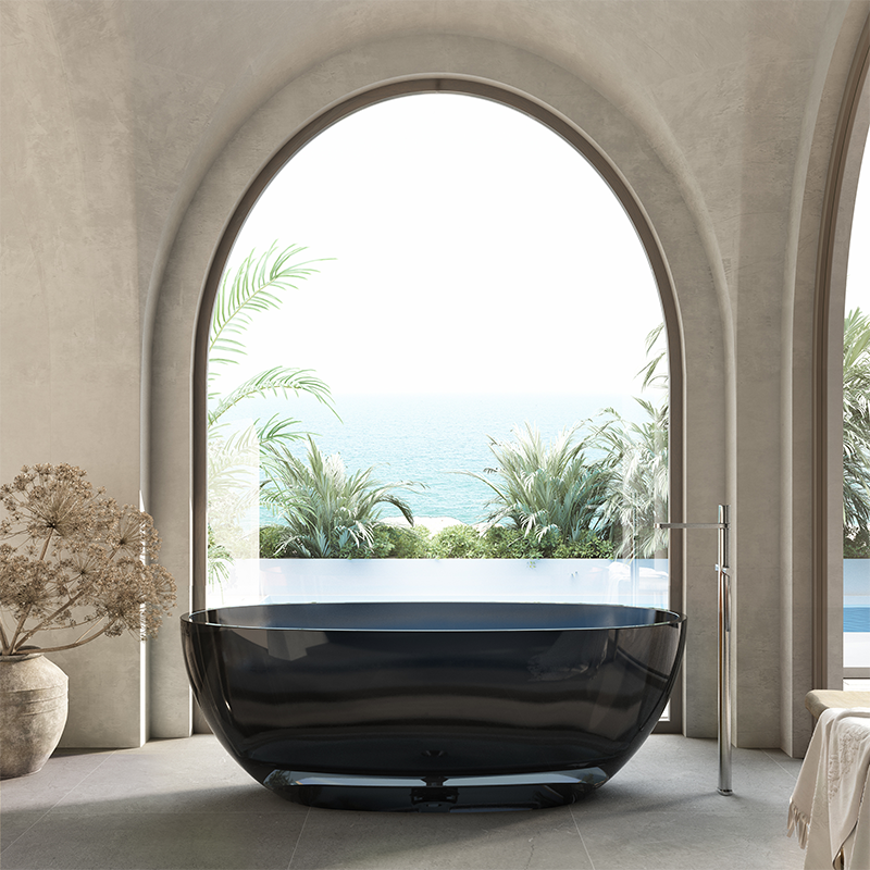 Cassa Design Wow 1500mm Translucency Resin Stone Freestanding Bath No Overflow - Morion Black