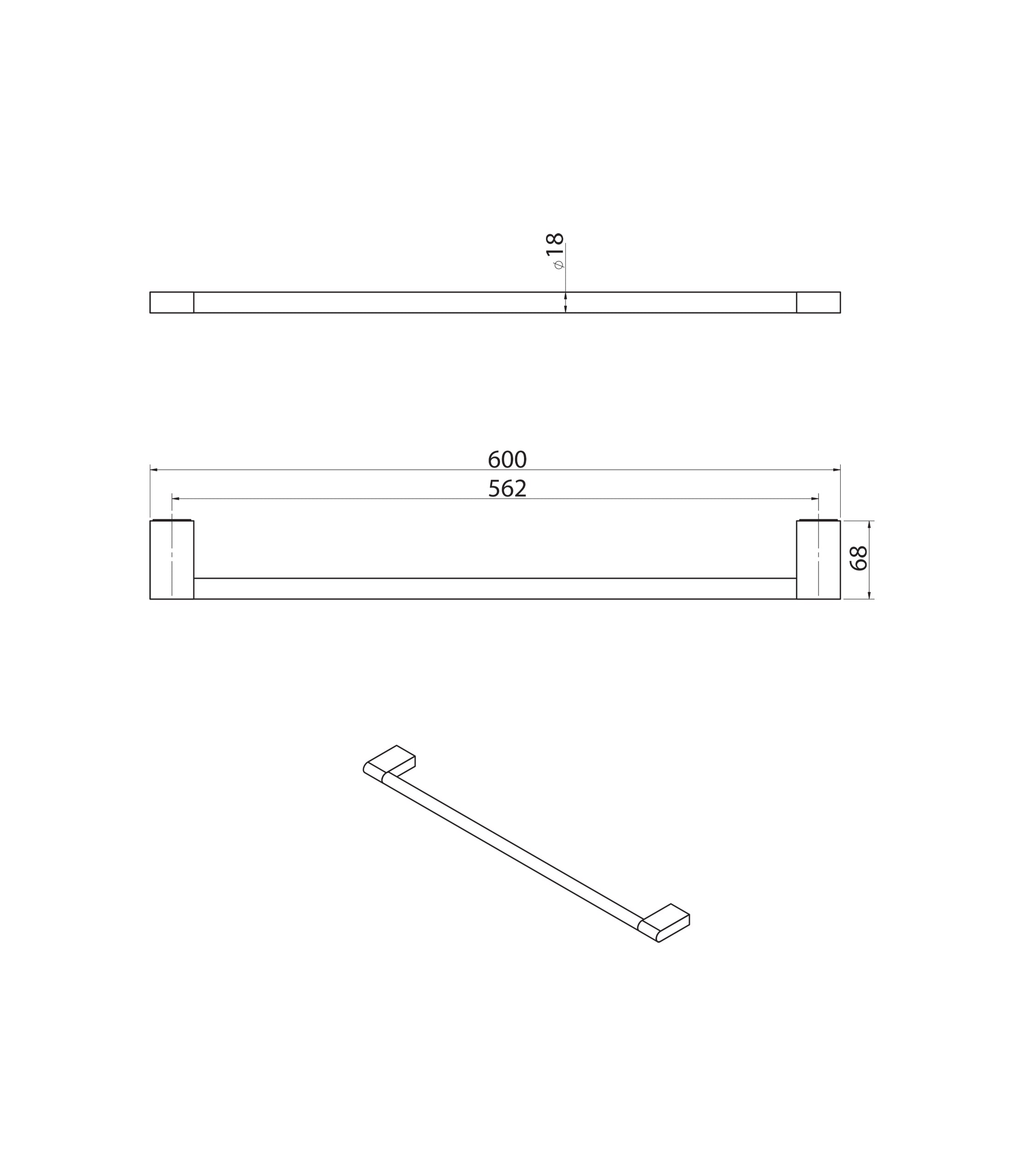 Parisi Linfa Single Towel Rail 600mm - Brushed Nickel - NE03812.41