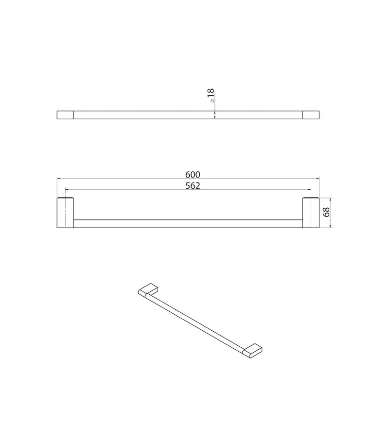 Parisi Linfa Single Towel Rail 600mm - Brushed Nickel