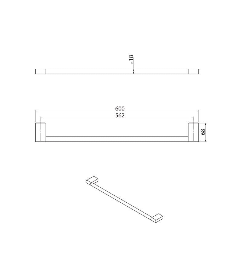 Parisi Linfa Single Towel Rail 600mm - Fucile