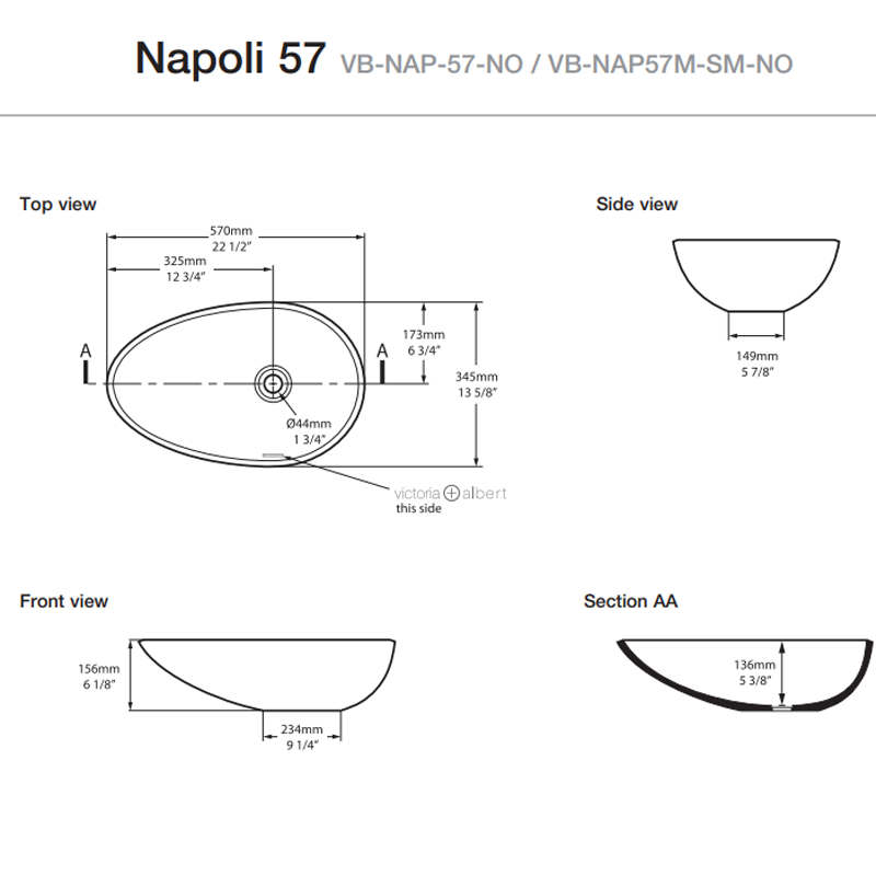 Victoria + Albert Napoli 57 Above Counter Basin - Gloss White - VB-NAP-57-NO