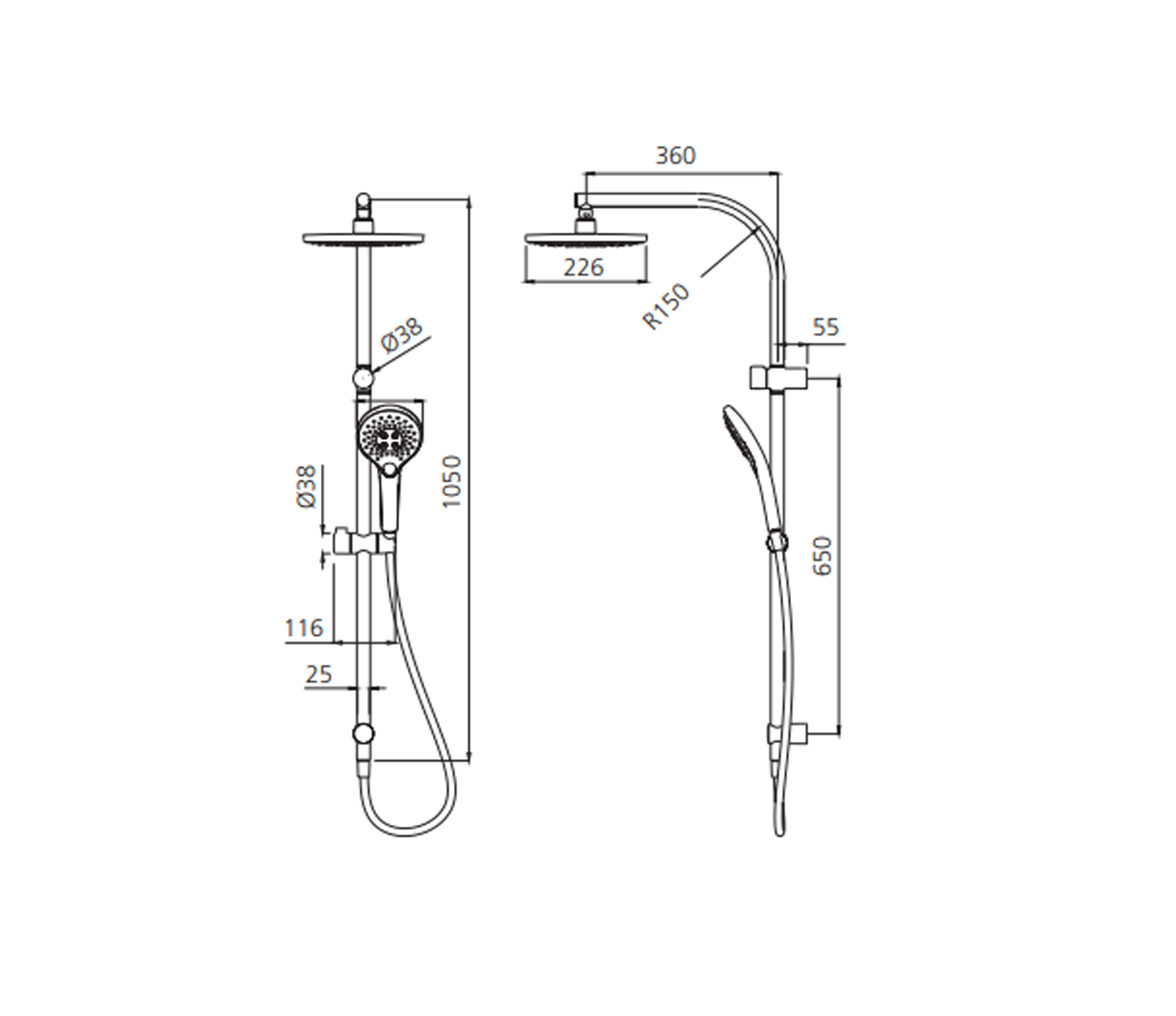 Oliveri Rome Dual Shower Set - Matte Black - RO36341MB