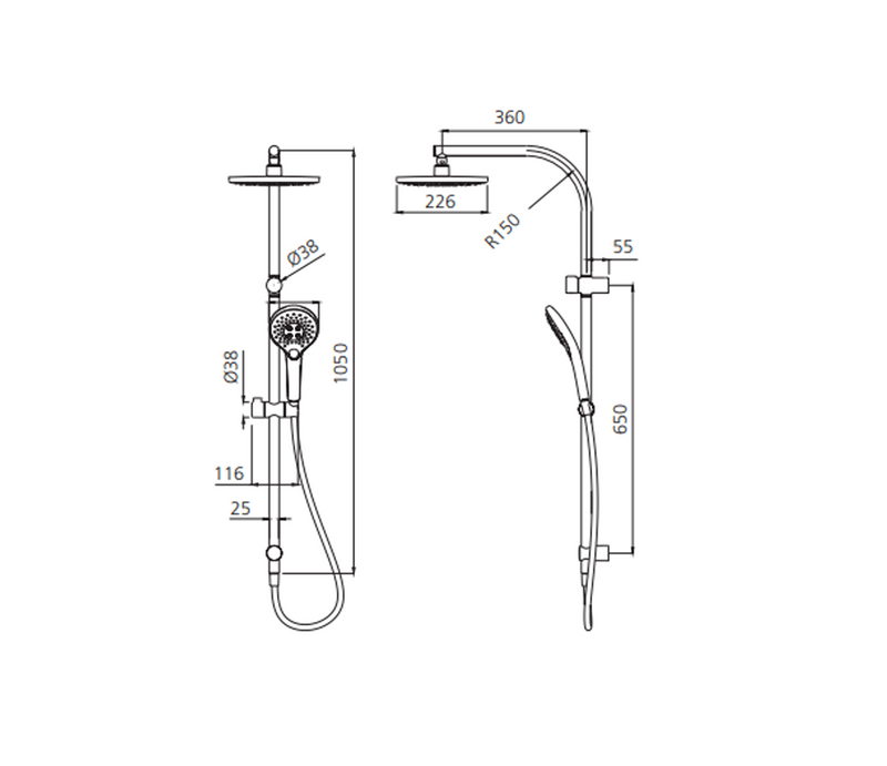 Oliveri Rome Dual Shower Set - Matte Black