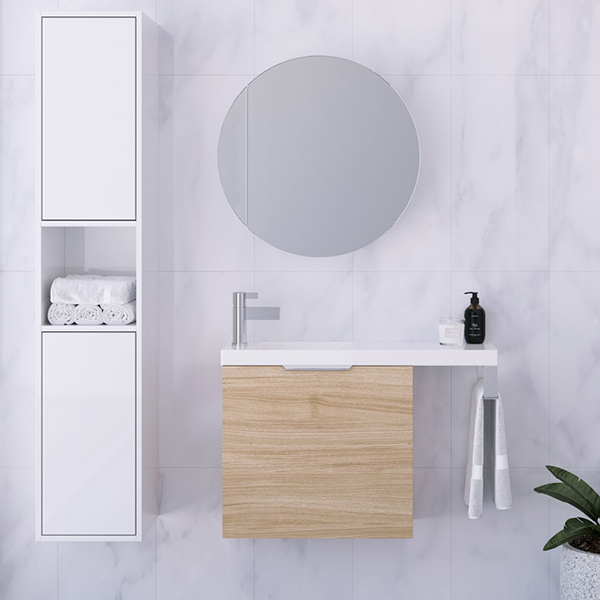 Timberline Oscar Wall Hung Vanity with Top & Basin 800mm Top - Left Offset