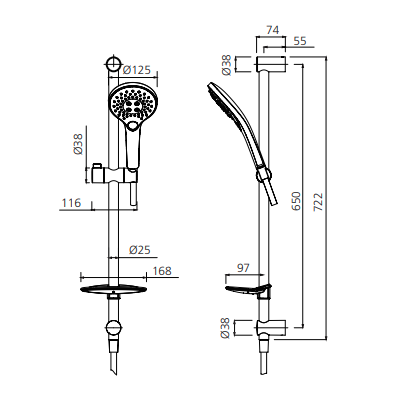 Oliveri Rome Hand Shower with Rail - Chrome - RO147013CR