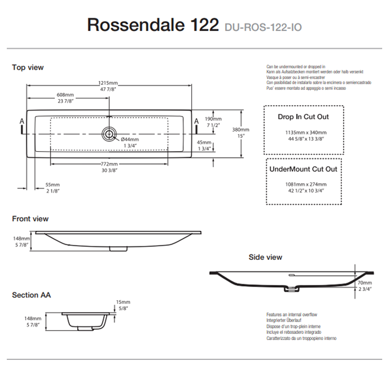 Victoria + Albert Rossendale 122 Inset Basin - Gloss White - DU-ROS-122-IO