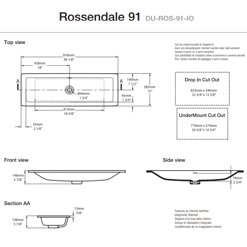 Victoria + Albert Rossendale 91 Inset Basin - Gloss White - DU-ROS-91-IO