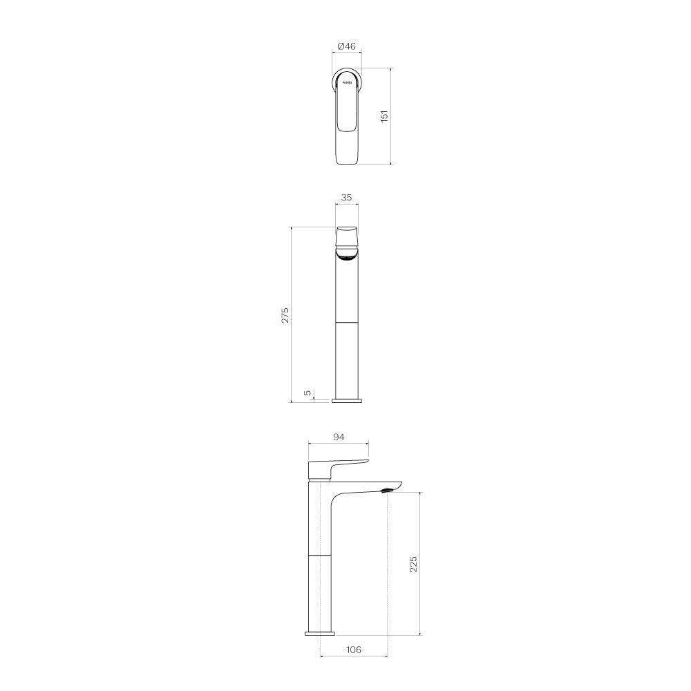 Parisi Slim II High Basin Mixer - Chrome - S2.01-1HH120